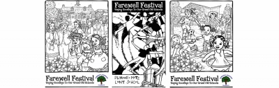Farewell Festival - Center Is Client's Logo. Left shows original school. Right shows new school. 1473