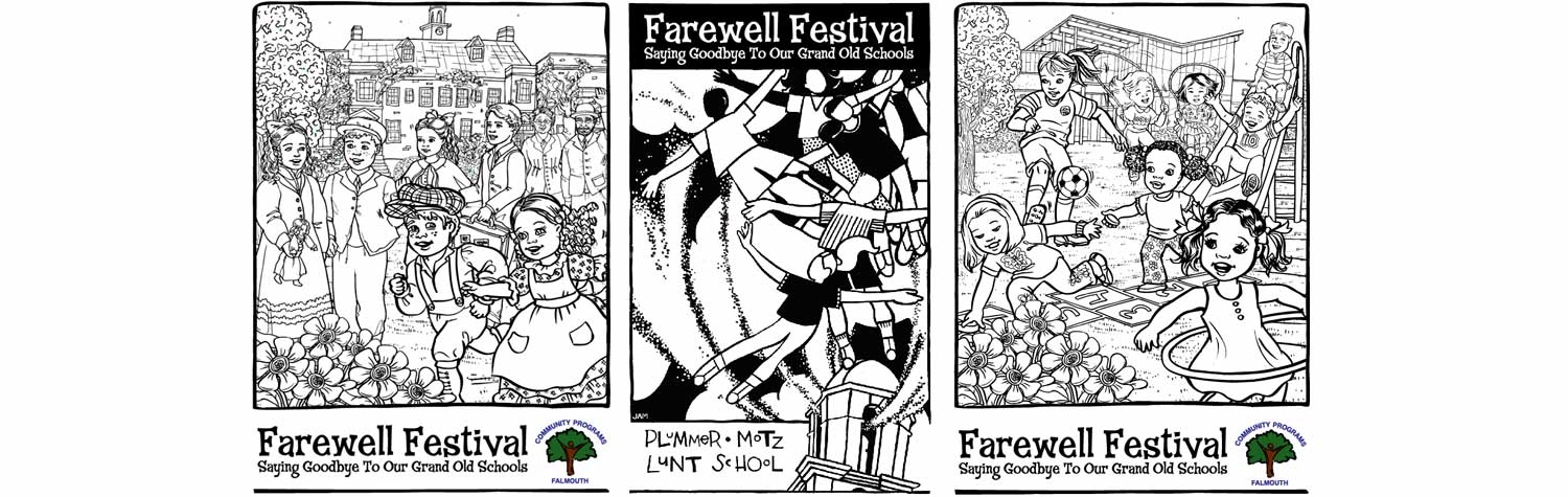 Farewell Festival - Center Is Client&#039;s Logo.  Left shows original school.  Right shows new school. 1473